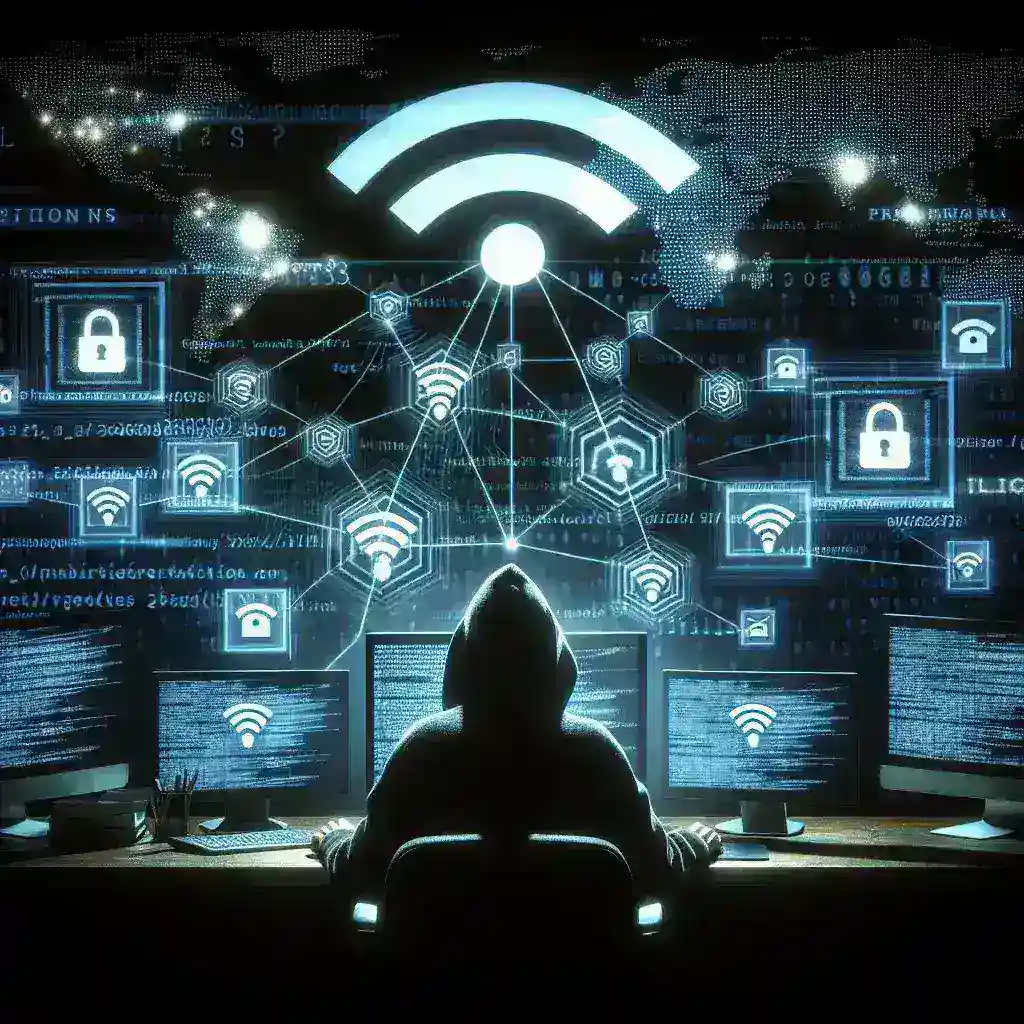 "Infographic illustrating common Wi-Fi vulnerabilities exploited by hackers, highlighting security risks and preventative measures."