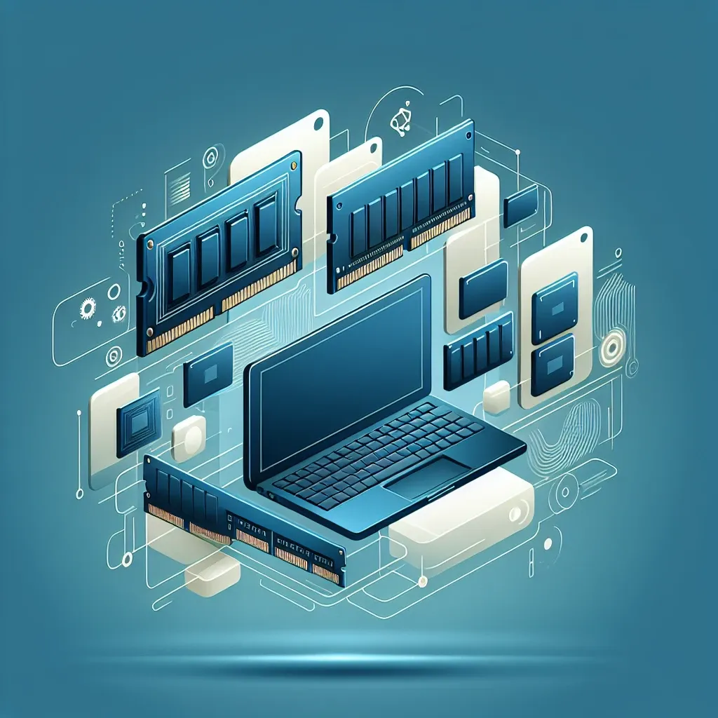 "Illustration of various RAM sizes with labels, including 8GB, 16GB, and 32GB, showcasing their impact on multitasking performance for computers and laptops."