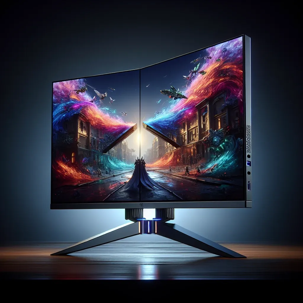 "Samsung foldable monitor prototype designed for gamers, showcasing a vibrant display and innovative design features for enhanced gameplay experience."