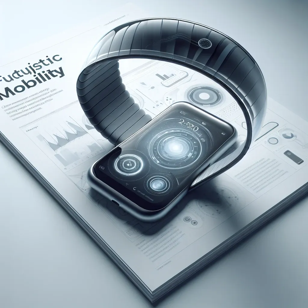 "Flexible smartphone wrapped around wrist showcasing innovative mobile technology for enhanced portability and convenience in modern mobility solutions."